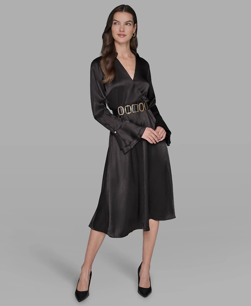 Karl Lagerfeld Paris Women's Crinkle Long Sleeves Midi Dress
