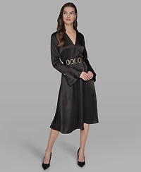 Karl Lagerfeld Paris Women's Crinkle Long Sleeves Midi Dress