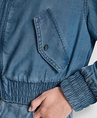 Dkny Women's Chambray Zip-Front Bomber Jacket