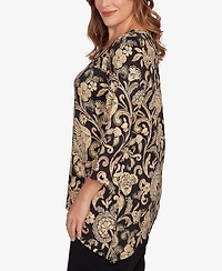 Ruby Rd. Plus Gold Foil Floral Printed Knit Top