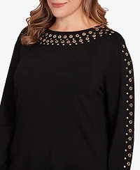 Ruby Rd. Plus Grommet Embellished Fine Gauge Sweater