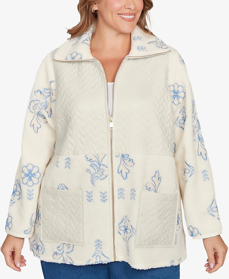 Ruby Rd. Plus Embroidered Quilted Shearling Jacket
