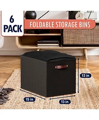 Ornavo Home 6 Pack Linen Fabric Kallax Storage Cube Bin with Faux Leather Handles