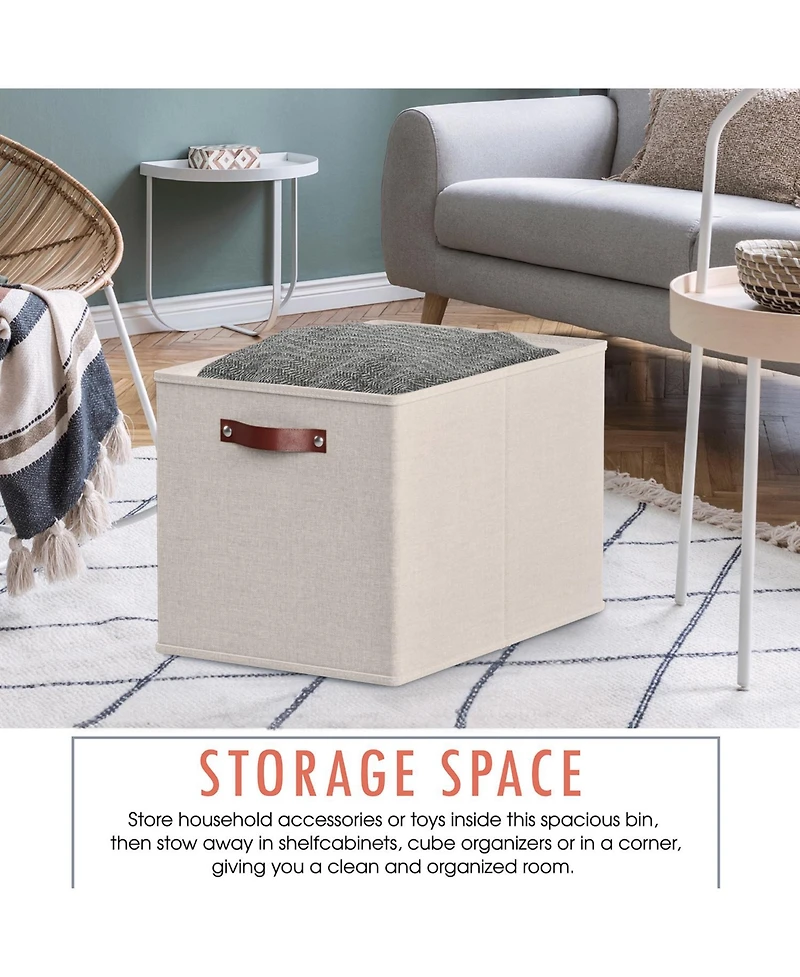 Ornavo Home 6 Pack Linen Fabric Kallax Storage Cube Bin with Faux Leather Handles