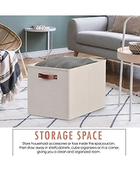 Ornavo Home 6 Pack Linen Fabric Kallax Storage Cube Bin with Faux Leather Handles