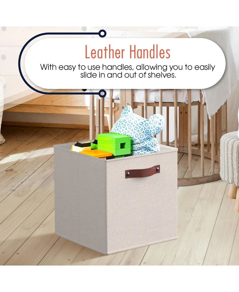 Ornavo Home 6 Pack Linen Fabric Kallax Storage Cube Bin with Faux Leather Handles