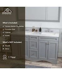 Casainc 60-Inch Solid Wood Bathroom Vanity with Marble Top and Ceramic Basin
