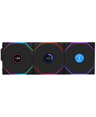 Lian-Li Uni Fan Tl Wireless 1.6" Lcd 120mm Argb Case Fan with Controller, Black, 3-Pack