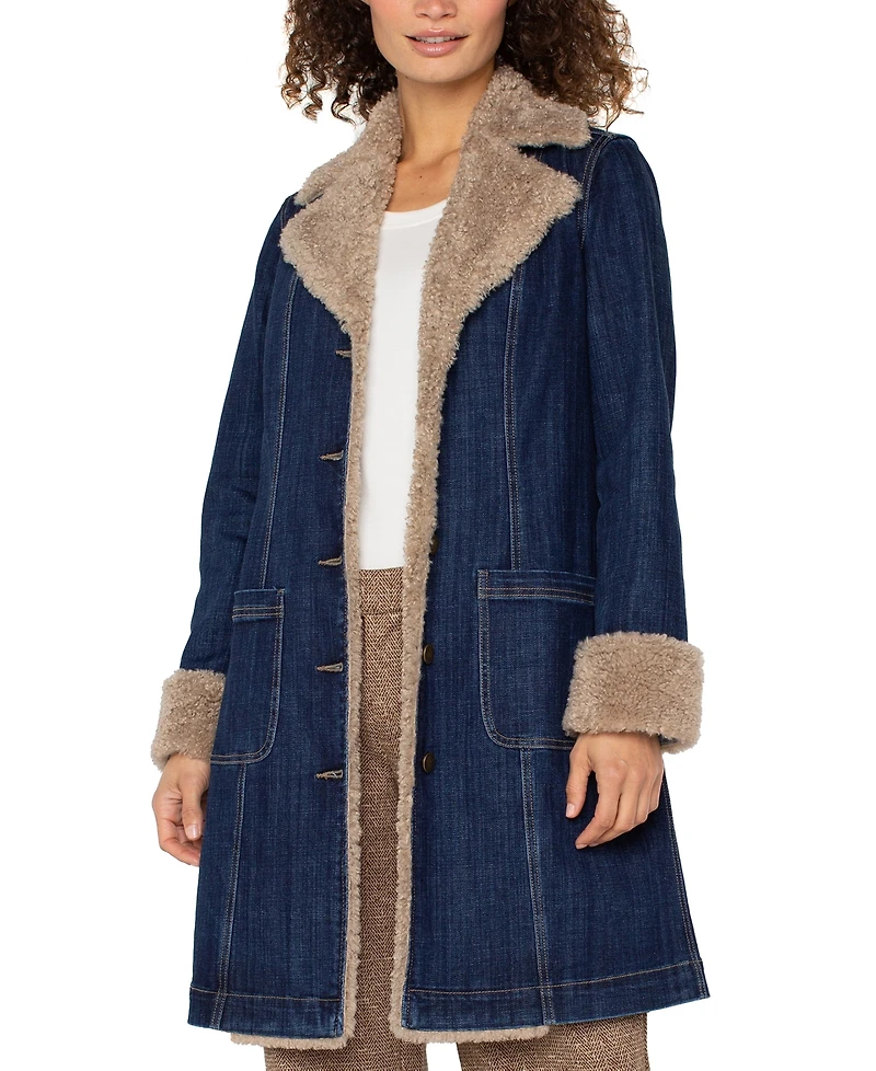 Liverpool Los Angeles Women's Sherpa Trim Notch Collar Jacket