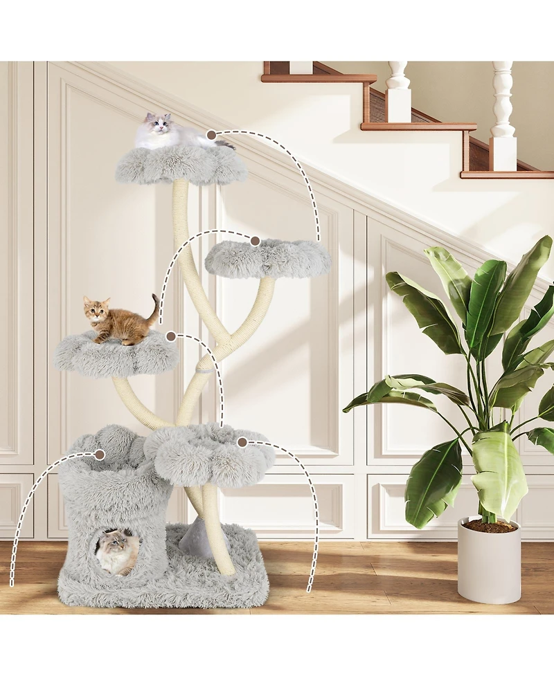 Gymax Freestanding Cat Tower Tall Tree w/ four Flower-shaped Platforms Condo
