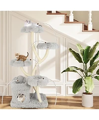 Gymax Freestanding Cat Tower Tall Tree w/ four Flower-shaped Platforms Condo