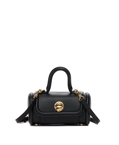 Susu Women's Top Handle Leather Crossbody Bag Convertible Cylinder Shoulder & Evening Purse with Gold Hardware and Detachable strap