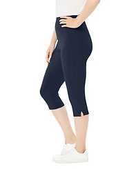 Woman Within Plus Stretch-Cotton Knit Pull-On Capri Leggings