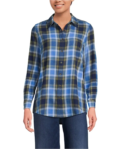Lands' End Women's Tall Flannel Boyfriend Long Sleeve Shirt