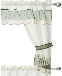 Kate Aurora 5 Piece Embroidered Floral Kitchen Curtain Tier Curtain Valance & Tiebacks Set