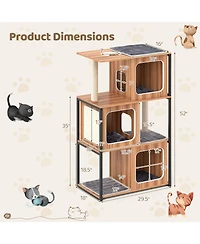 Gymax Modern Cat Tree for Indoor Kittens Cat Tower House w/ Metal Frame Large Platform