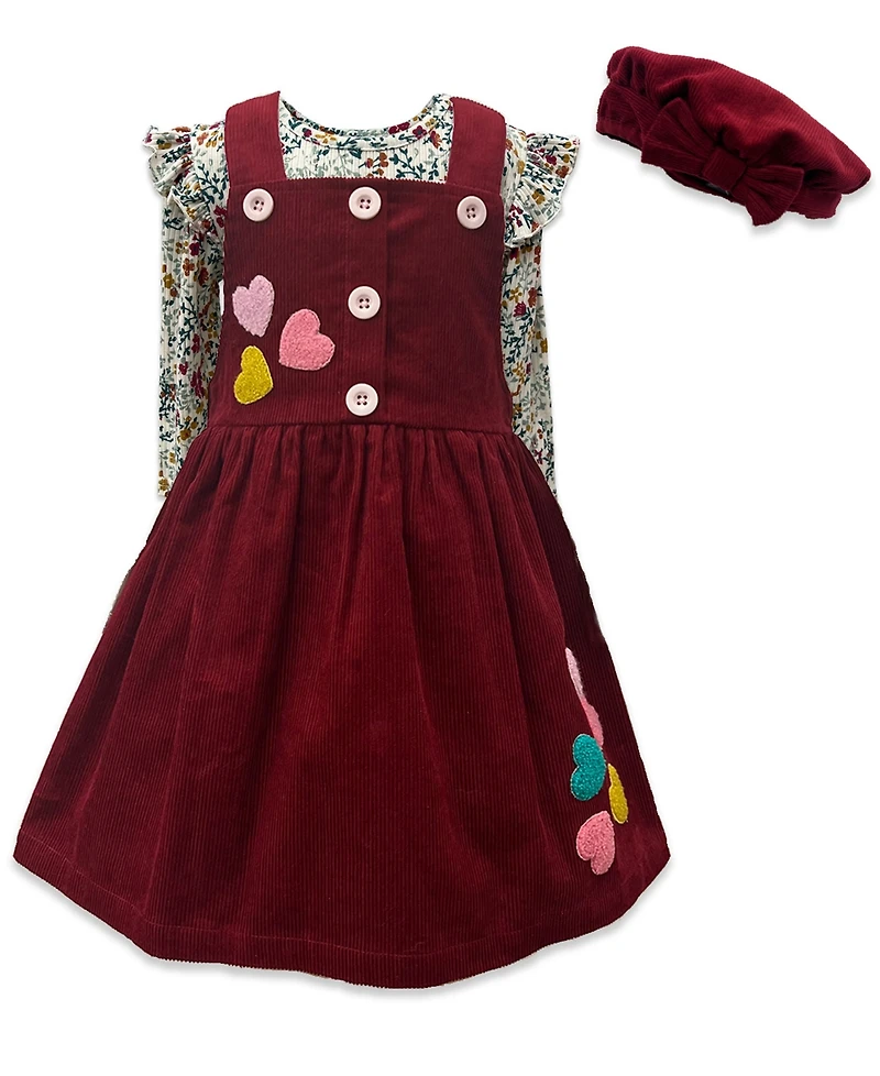 Blueberi Boulevard Girls 2T-6X 2-Piece Button Floral Corduroy Top and Jumper Set