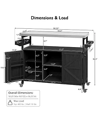 Maison Boucle Outdoor Kitchen Island Cart with Storage, Solid Wood Bbq Grill Station Stainless Steel Top, Spice Rack & Towel Bar-Maison