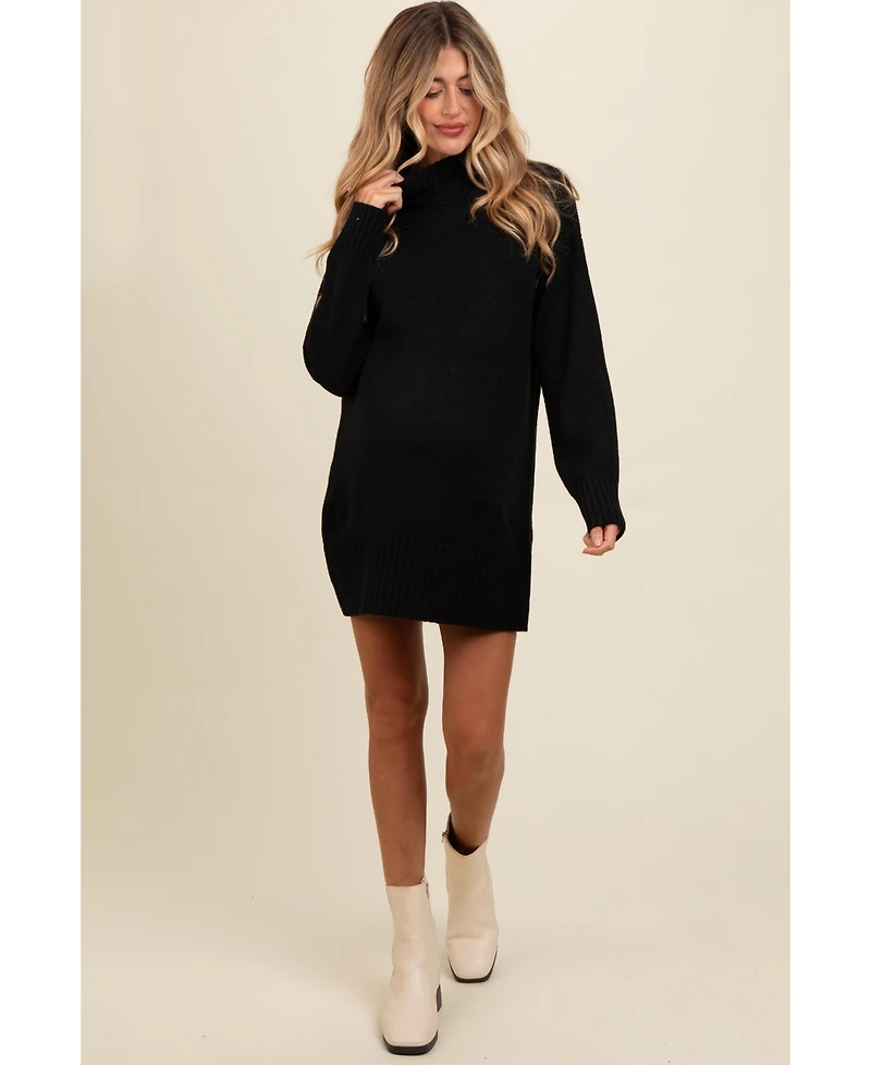 Pinkblush Maternity Beige Turtle Neck Mini Sweater Dress