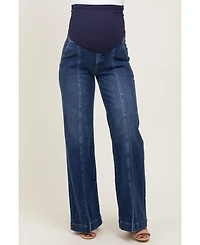 Pinkblush Navy Blue Front Seam Slit Wide Leg Maternity Jeans