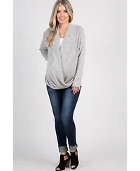 Pinkblush Maternity Beige Knit Draped Wrap V-Neck Nursing Top