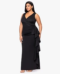 Betsy & Adam Plus Sleeveless Ruffled Ballgown Dress