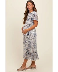 Pinkblush Maternity Cream Floral Pleated Midi Dress