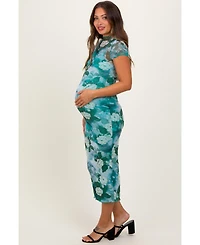 Pinkblush Maternity Green Floral Mesh Overlay Fitted Maxi Dress