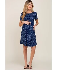 Pinkblush Maternity Navy Floral Smocked Short Sleeve Dress