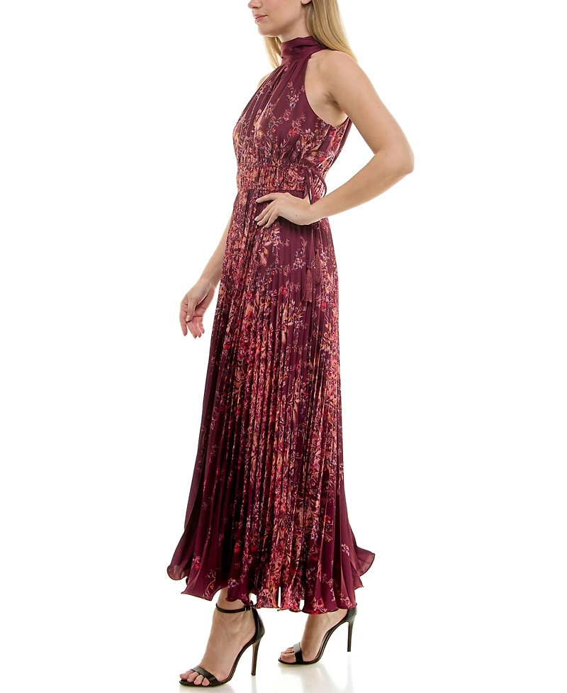 Taylor Women's Sunburst Pleated Halter Neck Dress