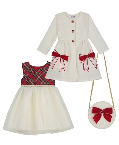 Blueberi Boulevard Girls 2T-6X 3-Piece Swing Coat, Dress and Crossbody Purse Set