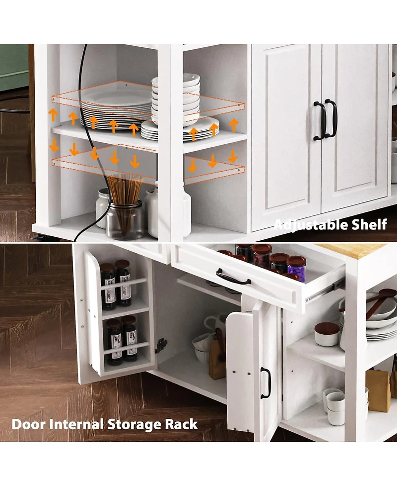 47.2" Expandable Kitchen Island with Slide-Out Dining Table, Storage Drawers, Cabinets & Usb Charging Station-Maison Boucle - Single kitchen island