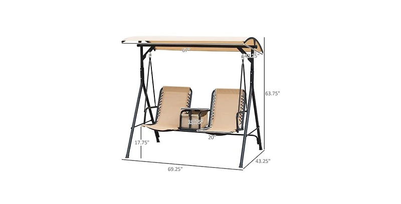 Flynama 69 Inch 2-Seat Canopy Patio Swing with Storage Table and Cup Holders