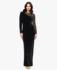 Xscape Women's Boat Neck Velvet Ballgown Dress