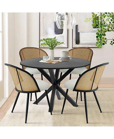 5-Piece Dining Table Set with 39.5 Inch Round and 4 Rattan-Inspired Chairs, Compact Kitchen Furniture–Maison Boucle