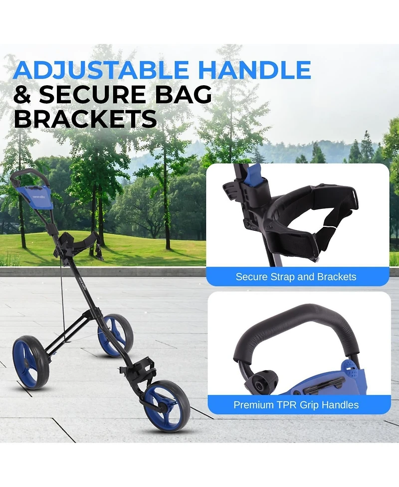 SereneLife Foldable 3-Wheel Golf Push Cart with Deluxe Scorecard Holder