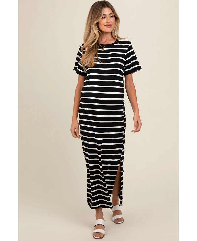 Pinkblush Maternity White Striped Side Slit Maxi Dress