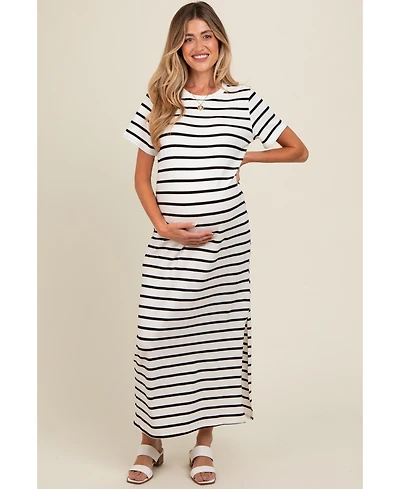 Pinkblush Maternity White Striped Side Slit Maxi Dress