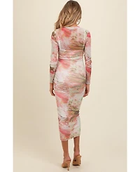 Pinkblush Maternity Pink Abstract Printed Mesh Overlay Maxi Dress