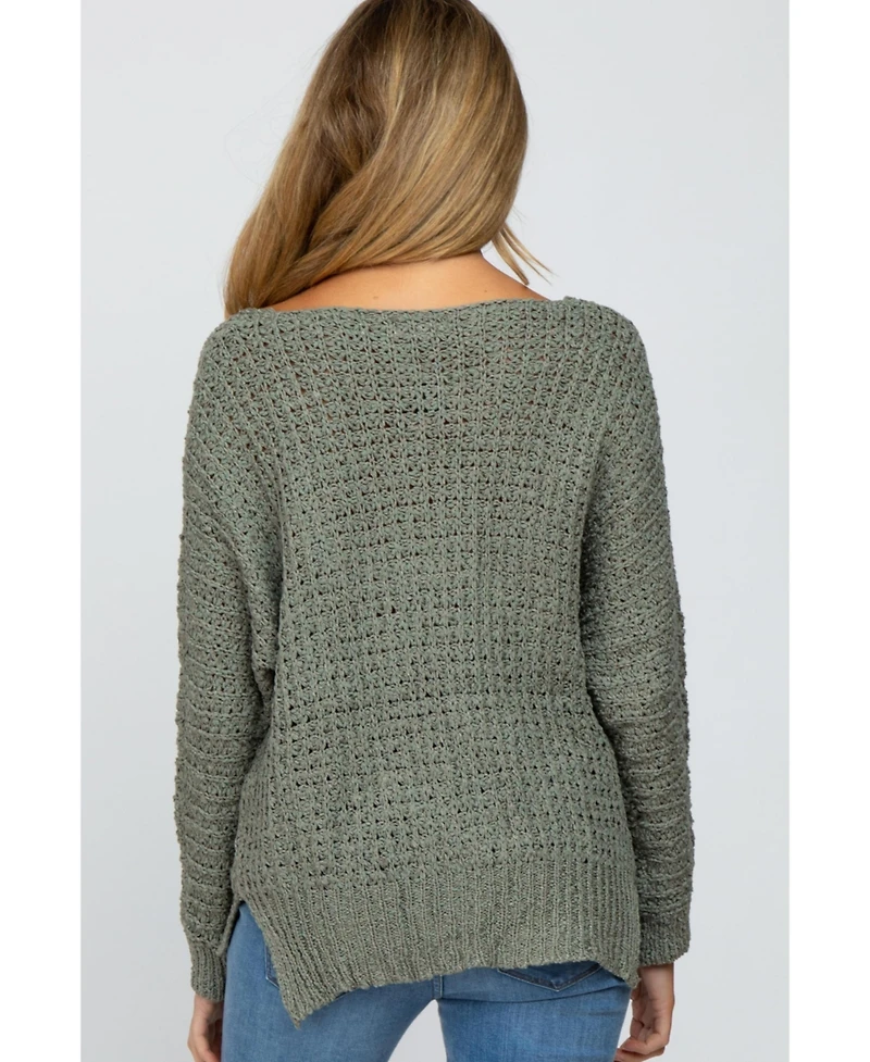 Pinkblush Maternity Olive V-Neck Side Slit Thick Knit Sweater