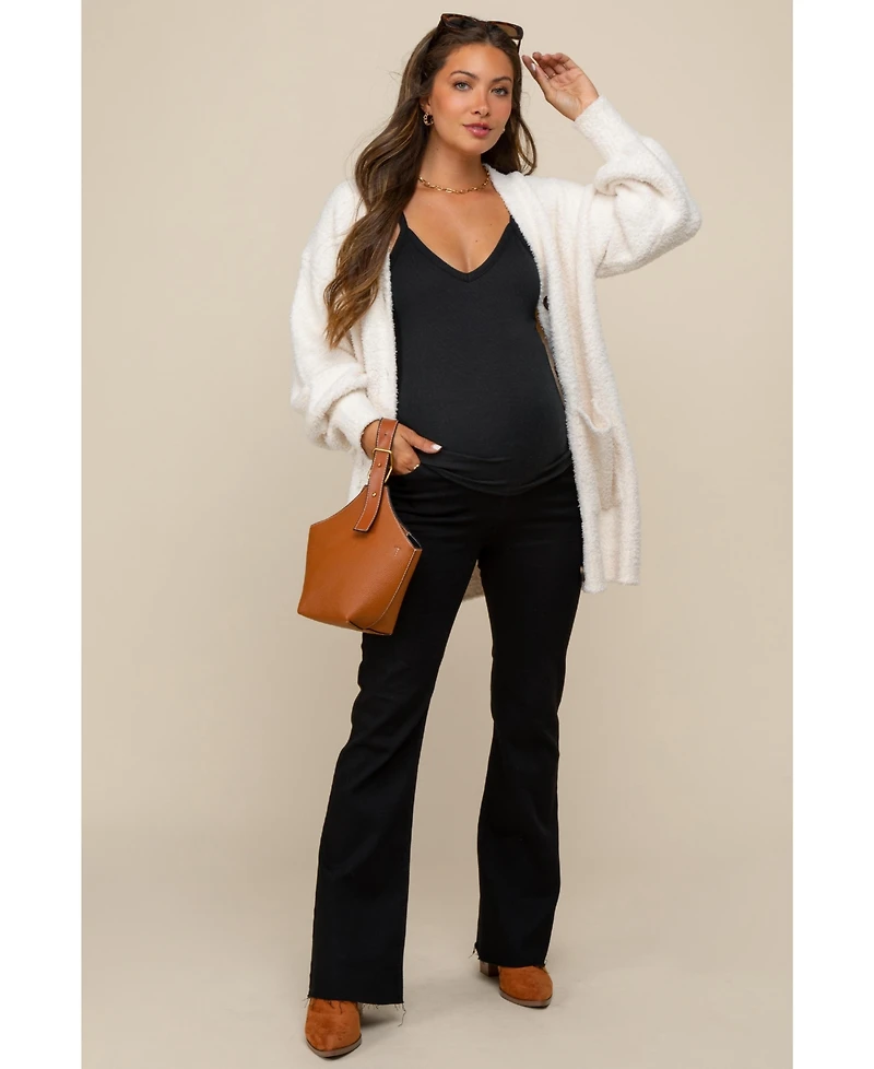 Pinkblush Maternity Black Flare Leg Raw Hem Jeans