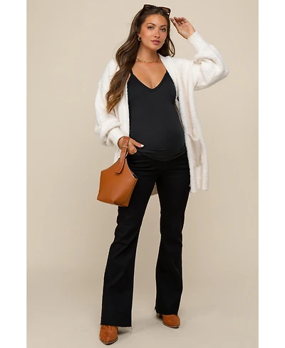 Pinkblush Maternity Black Flare Leg Raw Hem Jeans