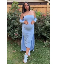 Pinkblush Maternity Light Blue Ribbed Sleeveless Dress Cardigan Set