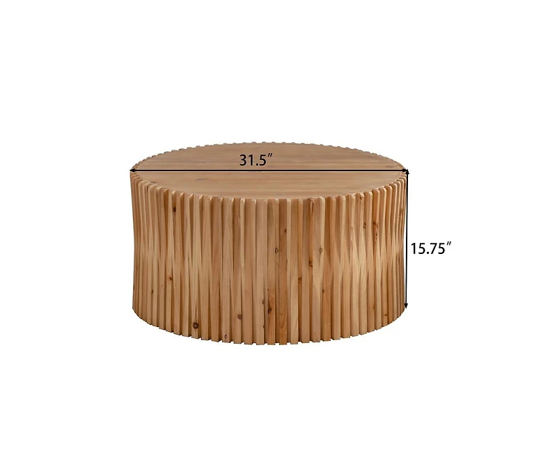 Casainc 31.5" Cylindrical Coffee Table with Vertical Texture Relief Design