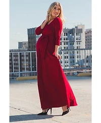 PinkBlush Burgundy Draped 3/4 Sleeve Maternity Maxi Dress