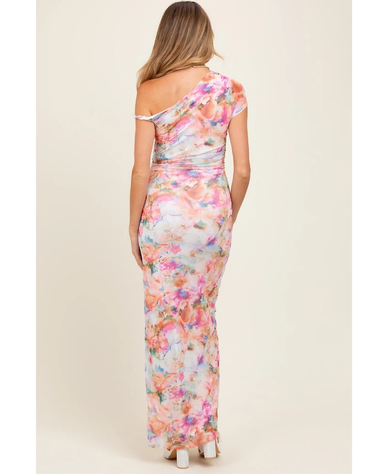 Pinkblush Floral One Shoulder Side Slit Maternity Maxi Dress