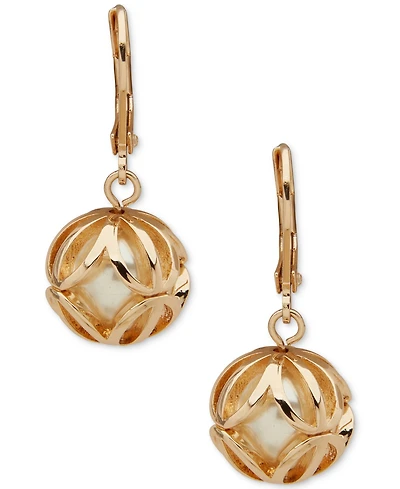 Anne Klein Imitation Pearl Caged Linear Drop Earrings