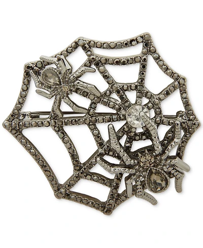 Anne Klein Glass Stones Hematite Spider Web Pin