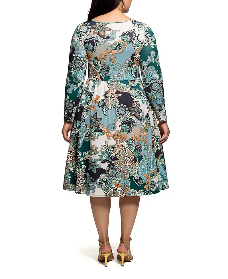 24seven Comfort Apparel Plus Long Sleeve Midi Dress