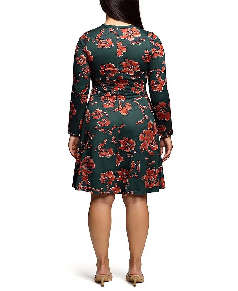 24seven Comfort Apparel Plus Long Sleeve Fit and Flare Dress